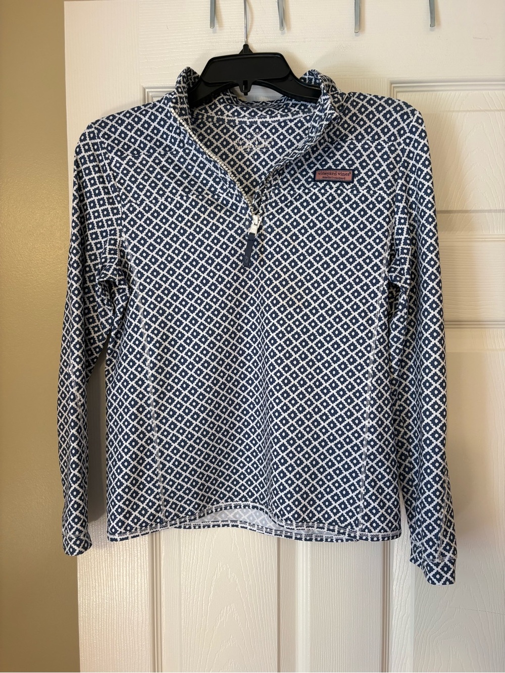 Vineyard Vines Navy & White Geometric Quarter-Zip Pullover
